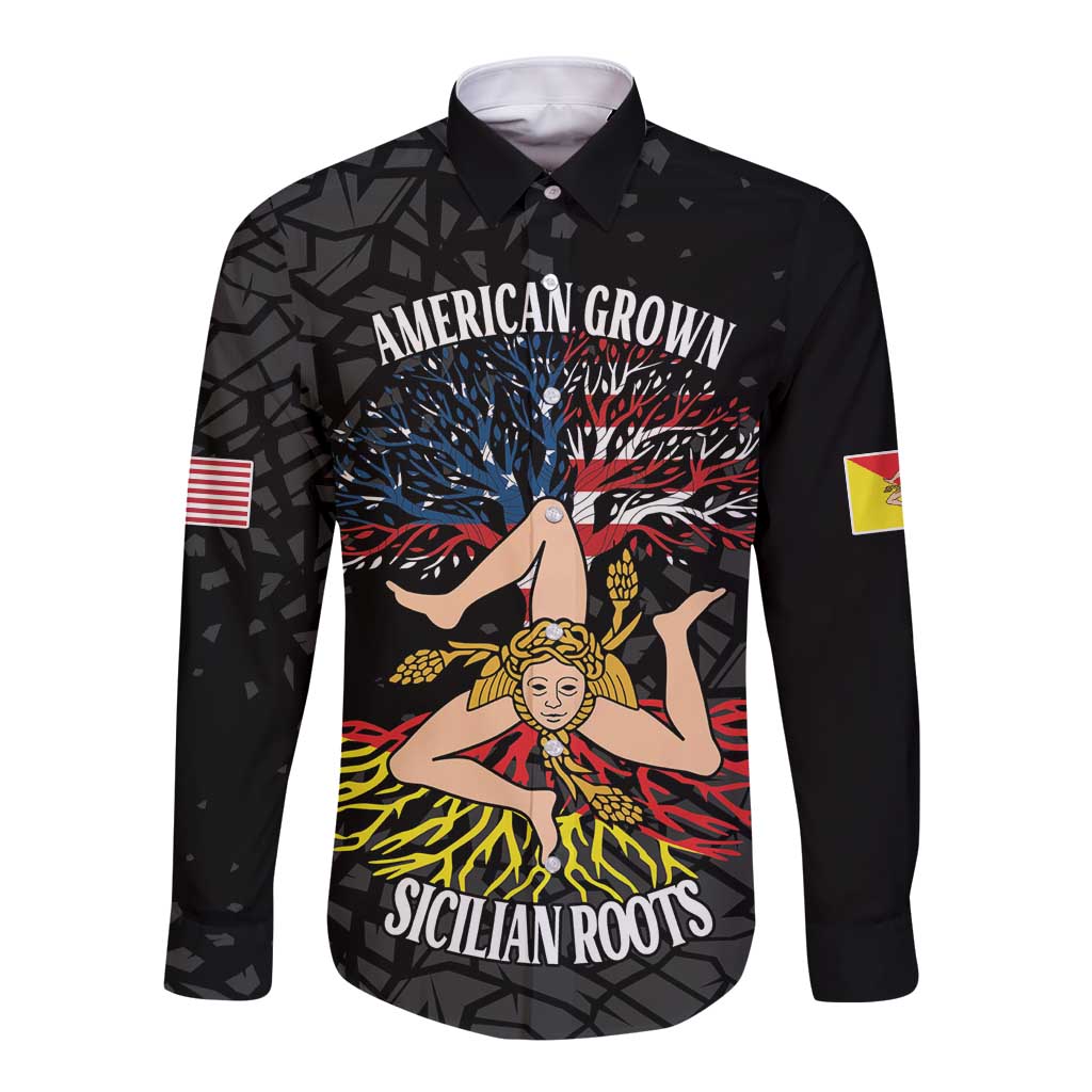 Personalized Sicilian Roots American Heritage Month Long Sleeve Button Shirt - Wonder Print Shop
