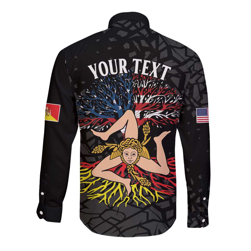 Personalized Sicilian Roots American Heritage Month Long Sleeve Button Shirt - Wonder Print Shop