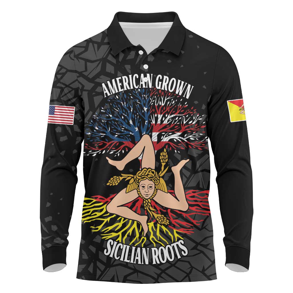 Personalized Sicilian Roots American Heritage Month Long Sleeve Polo Shirt - Wonder Print Shop