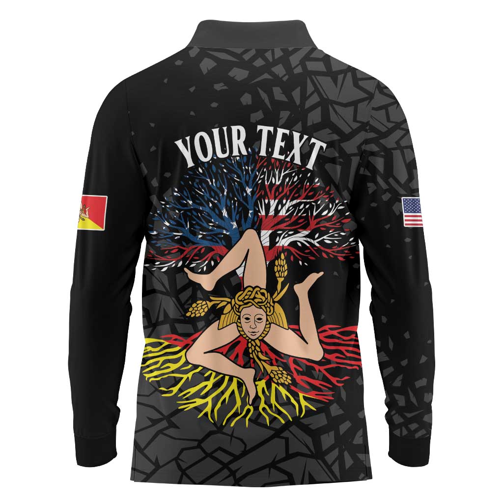 Personalized Sicilian Roots American Heritage Month Long Sleeve Polo Shirt - Wonder Print Shop