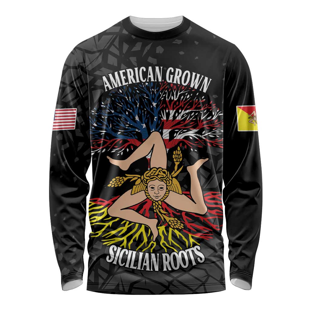 Personalized Sicilian Roots American Heritage Month Long Sleeve Shirt - Wonder Print Shop