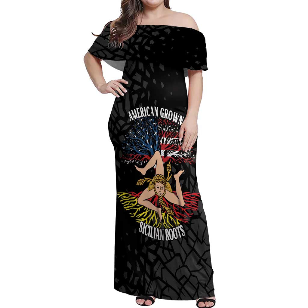 Personalized Sicilian Roots American Heritage Month Off Shoulder Maxi Dress - Wonder Print Shop