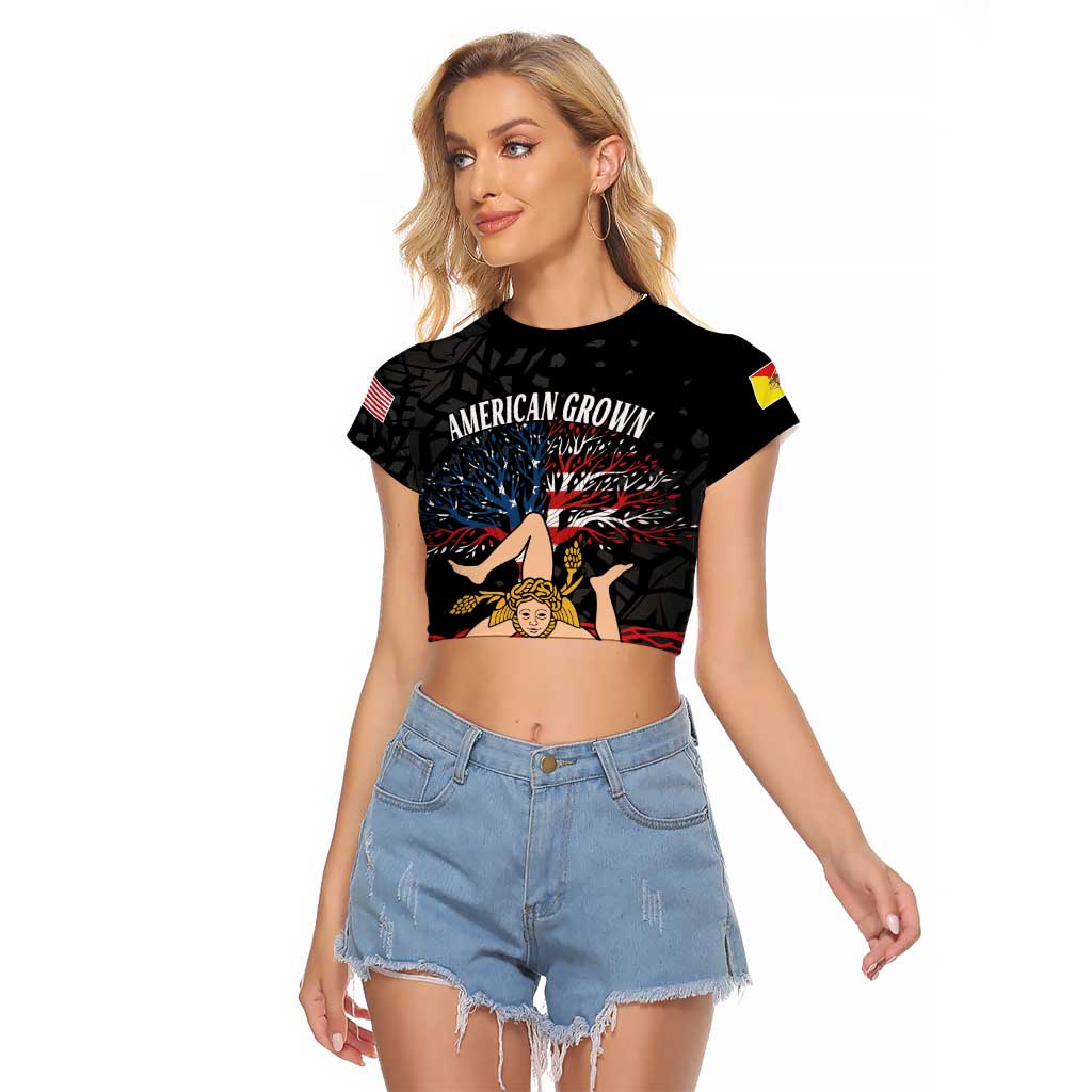 Personalized Sicilian Roots American Heritage Month Raglan Cropped T Shirt - Wonder Print Shop