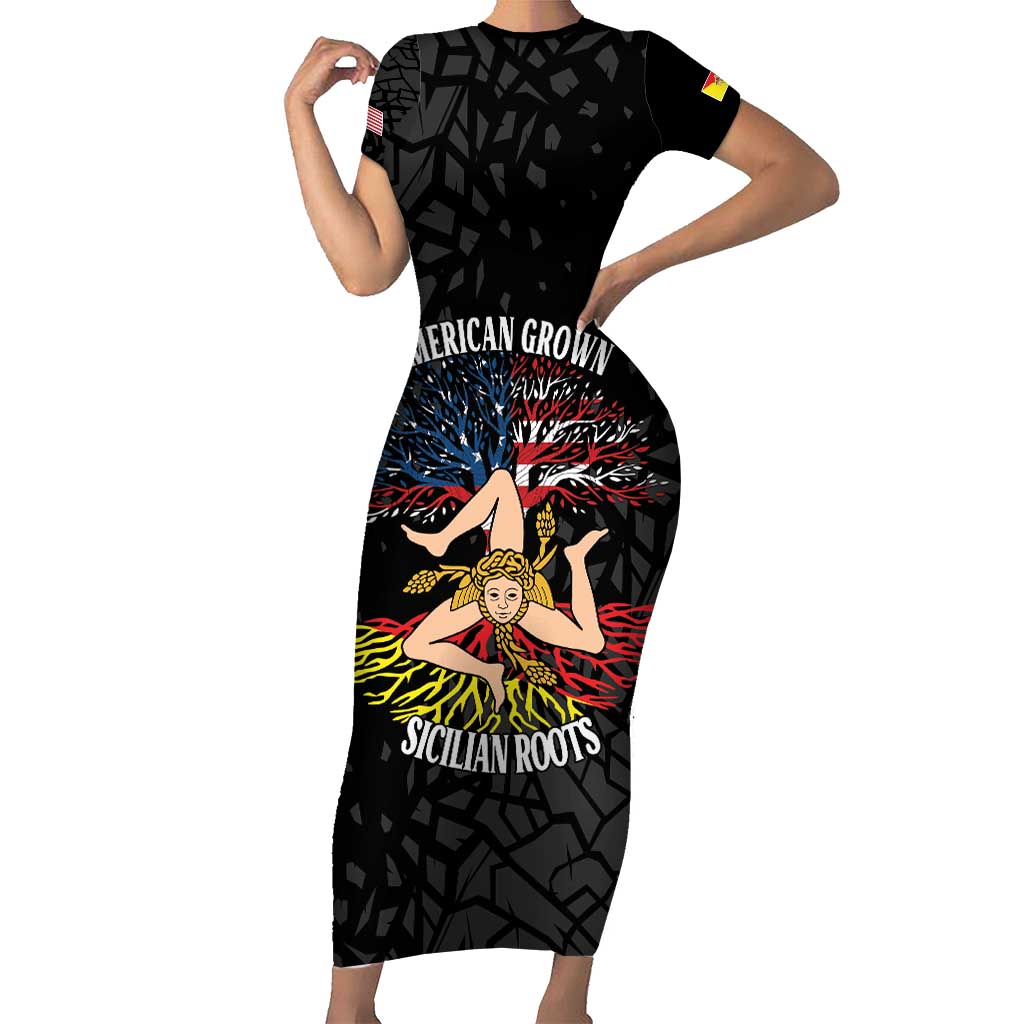 Personalized Sicilian Roots American Heritage Month Short Sleeve Bodycon Dress - Wonder Print Shop