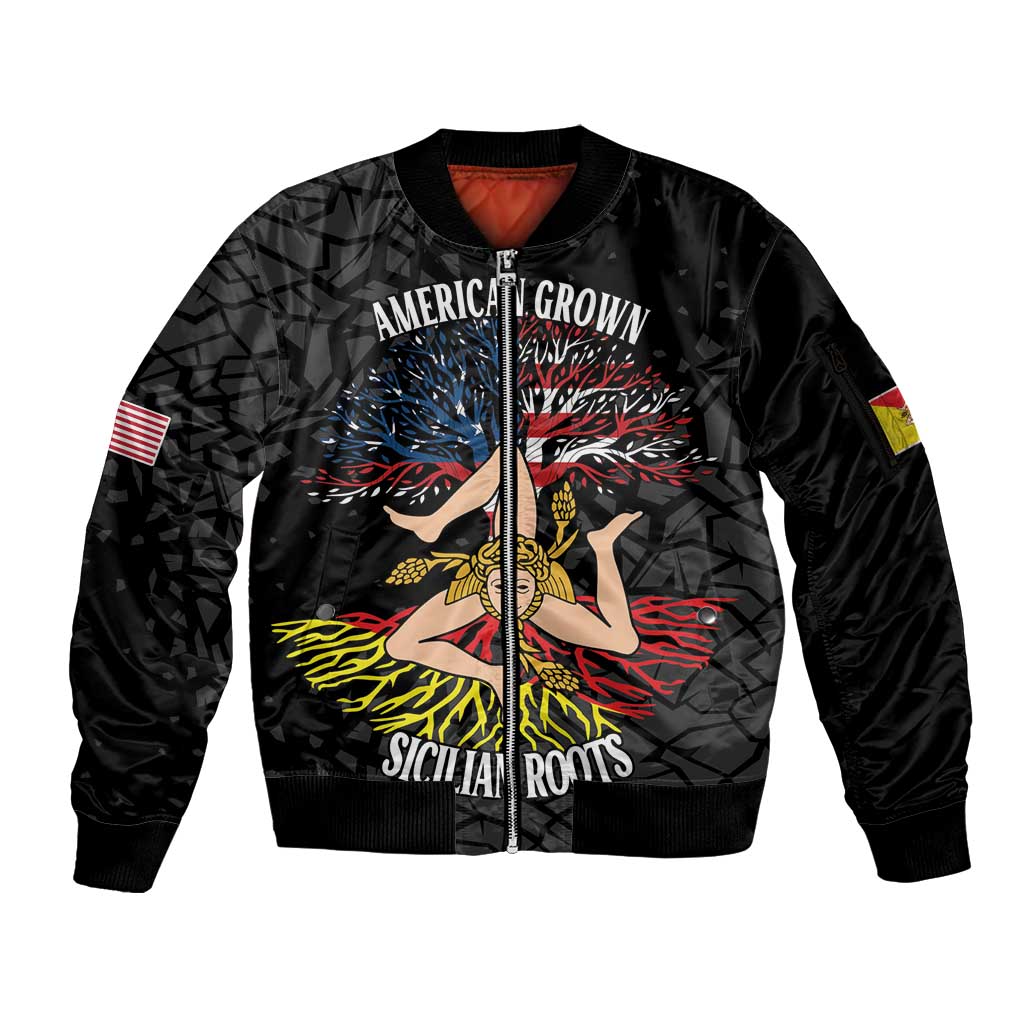 Personalized Sicilian Roots American Heritage Month Sleeve Zip Bomber Jacket - Wonder Print Shop