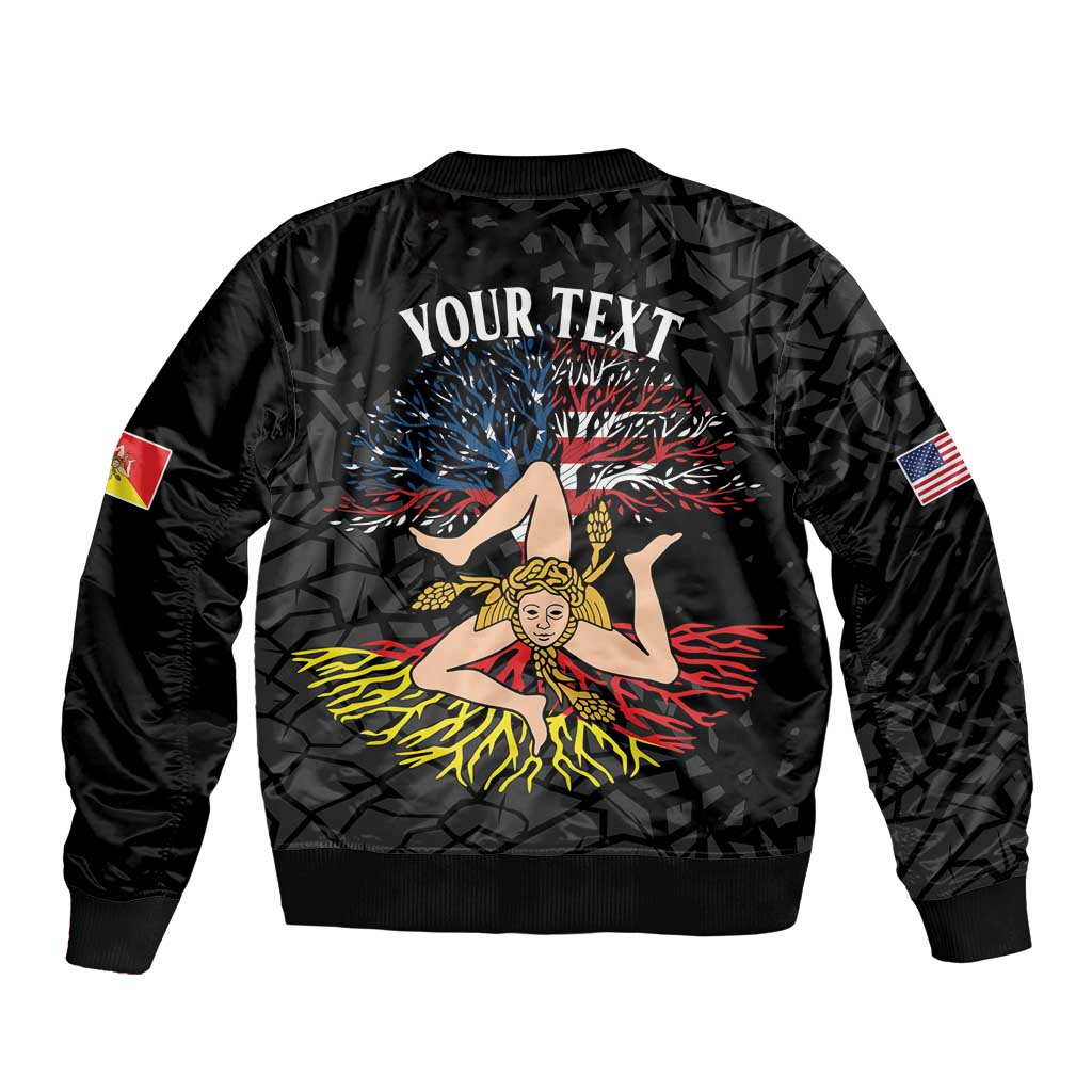 Personalized Sicilian Roots American Heritage Month Sleeve Zip Bomber Jacket - Wonder Print Shop