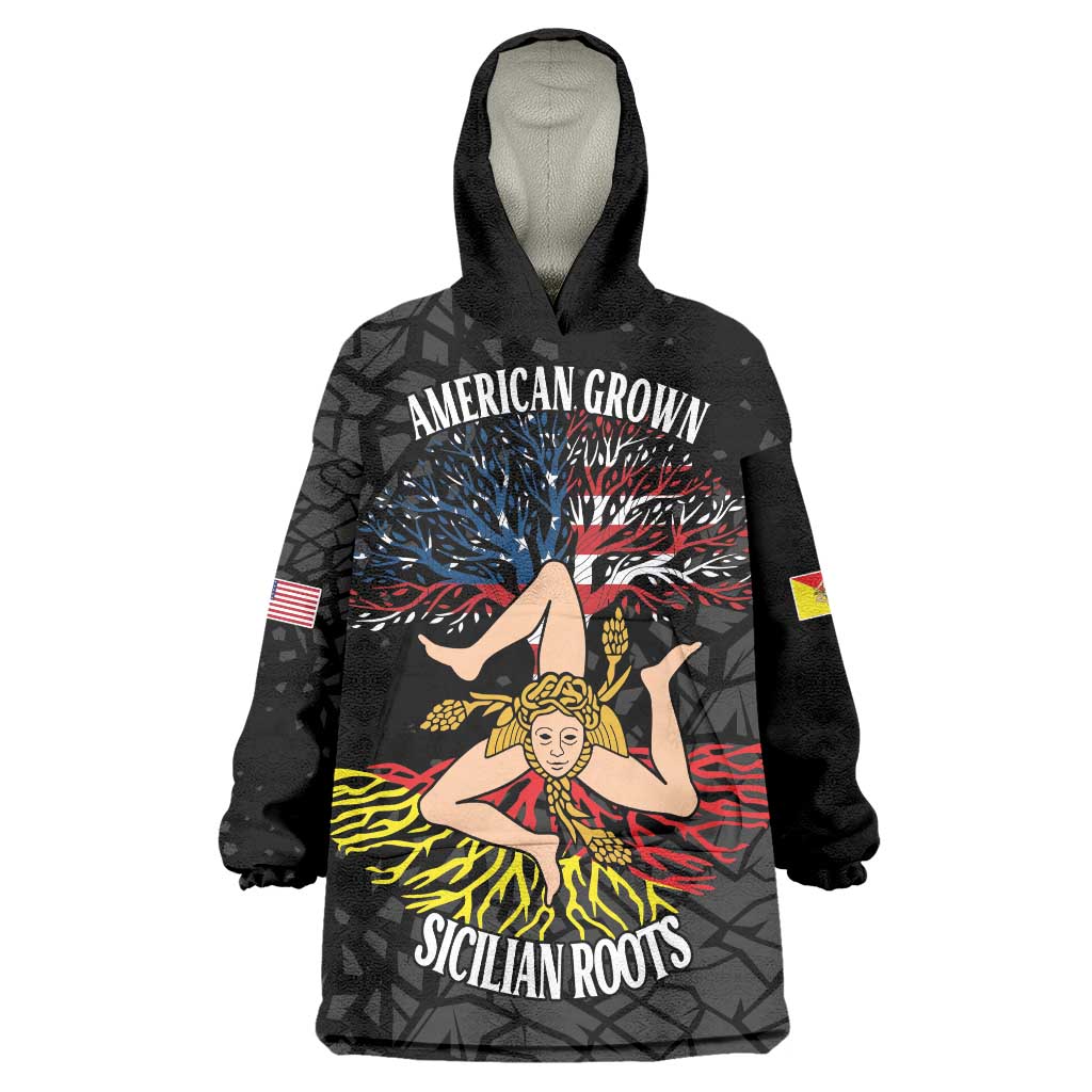 Personalized Sicilian Roots American Heritage Month Wearable Blanket Hoodie - Wonder Print Shop
