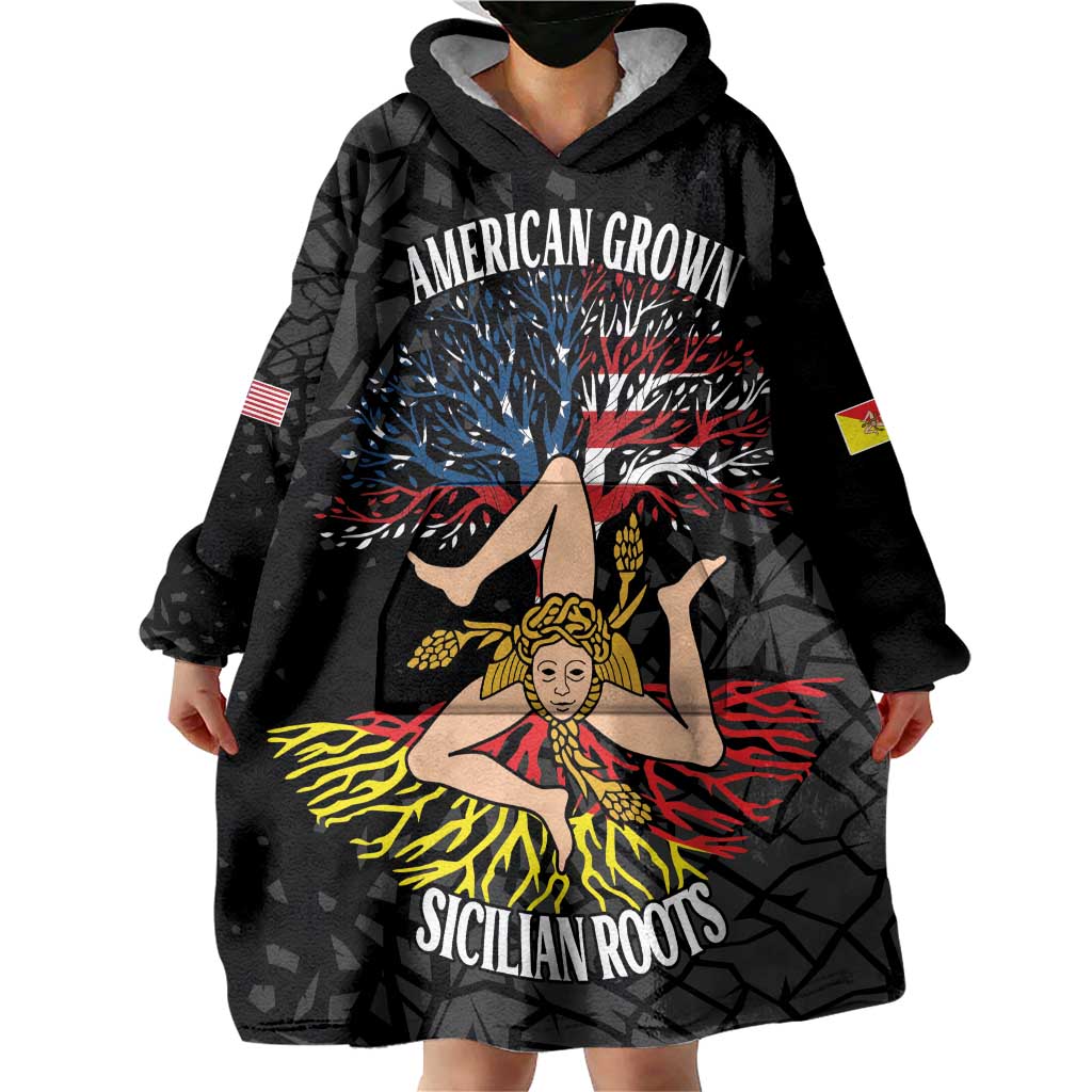 Personalized Sicilian Roots American Heritage Month Wearable Blanket Hoodie - Wonder Print Shop