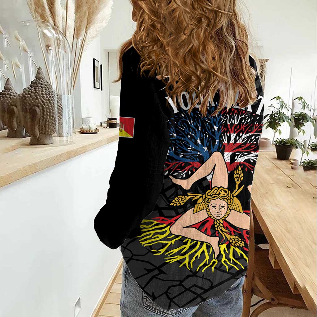 Personalized Sicilian Roots American Heritage Month Women Casual Shirt - Wonder Print Shop