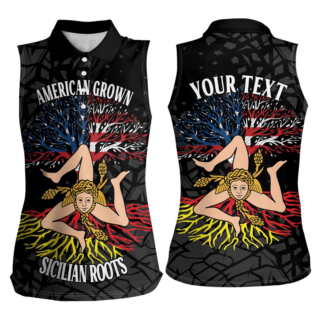 Personalized Sicilian Roots American Heritage Month Women Sleeveless Polo Shirt - Wonder Print Shop