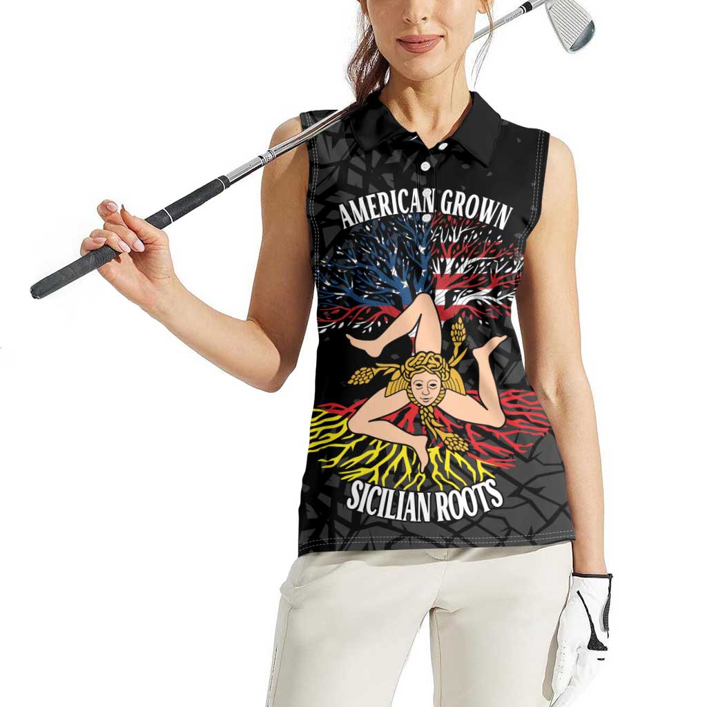 Personalized Sicilian Roots American Heritage Month Women Sleeveless Polo Shirt - Wonder Print Shop