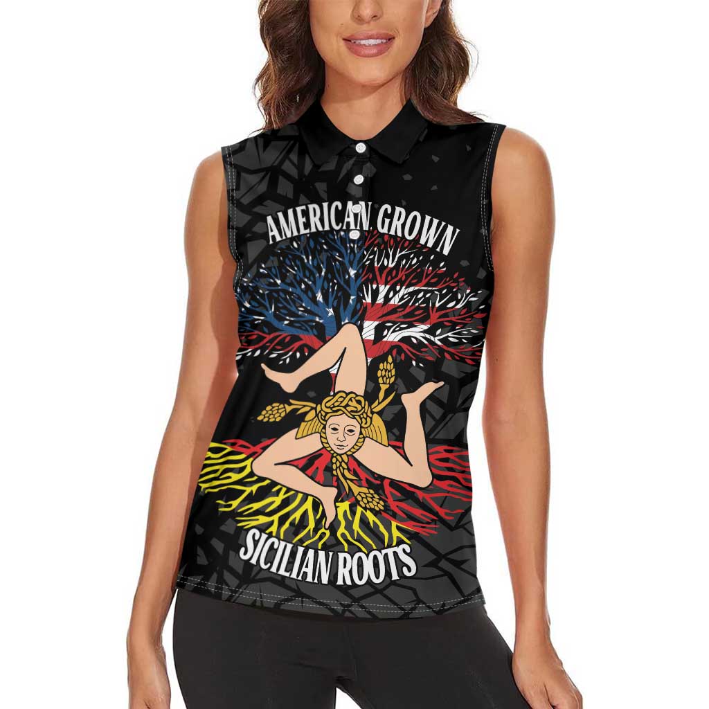 Personalized Sicilian Roots American Heritage Month Women Sleeveless Polo Shirt - Wonder Print Shop