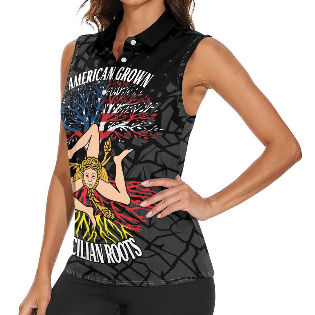 Personalized Sicilian Roots American Heritage Month Women Sleeveless Polo Shirt - Wonder Print Shop