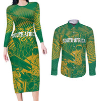 Custom Cricket South Africa Couples Matching Long Sleeve Bodycon Dress and Long Sleeve Button Shirt Proteas Go Champion Green Version - Wonder Print Shop