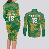 Custom Cricket South Africa Couples Matching Long Sleeve Bodycon Dress and Long Sleeve Button Shirt Proteas Go Champion Green Version - Wonder Print Shop