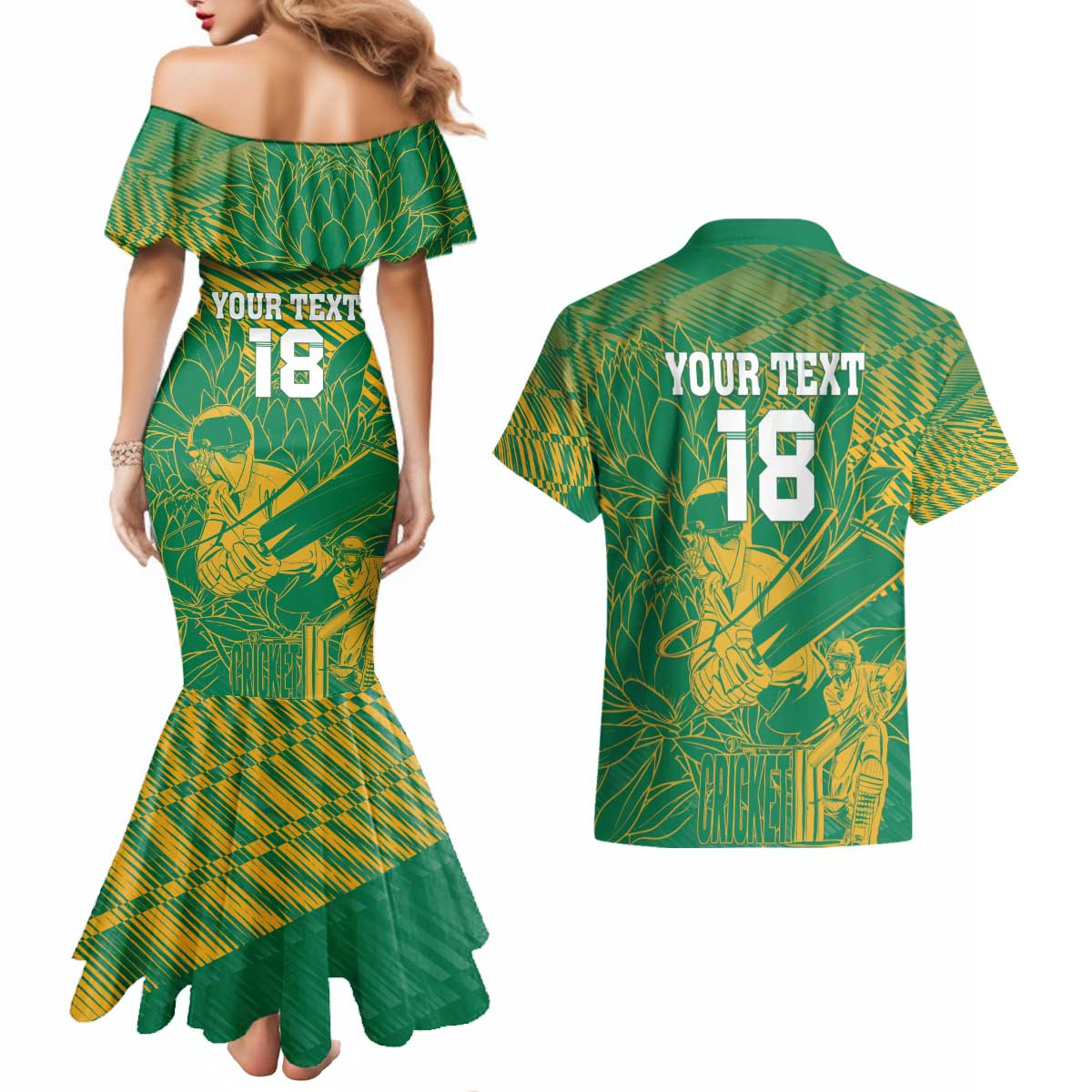 Custom Cricket South Africa Couples Matching Mermaid Dress and Hawaiian Shirt Proteas Go Champion Green Version - Wonder Print Shop