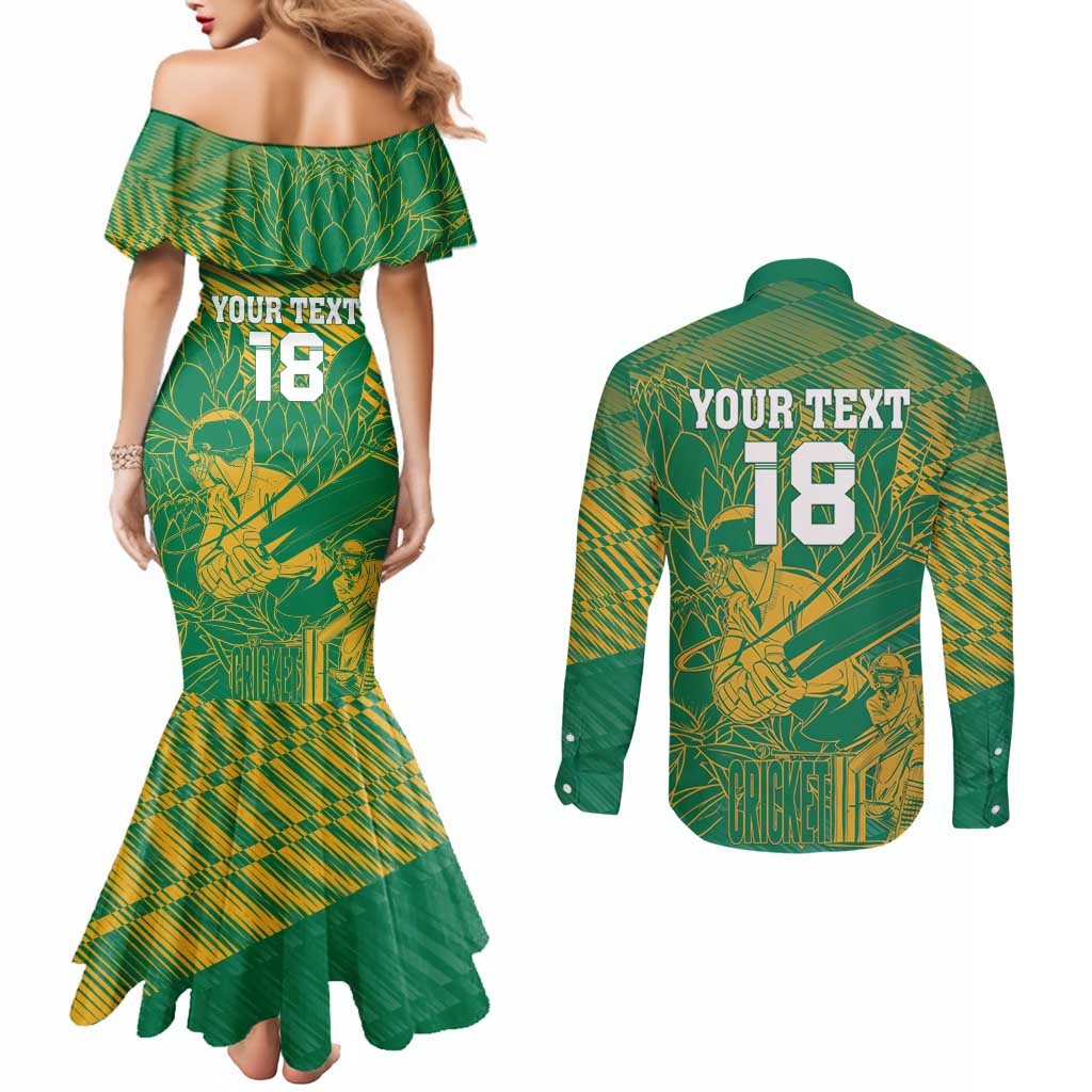 Custom Cricket South Africa Couples Matching Mermaid Dress and Long Sleeve Button Shirt Proteas Go Champion Green Version - Wonder Print Shop