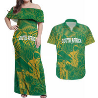 Custom Cricket South Africa Couples Matching Off Shoulder Maxi Dress and Hawaiian Shirt Proteas Go Champion Green Version - Wonder Print Shop