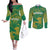 Custom Cricket South Africa Couples Matching Off The Shoulder Long Sleeve Dress and Long Sleeve Button Shirt Proteas Go Champion Green Version - Wonder Print Shop