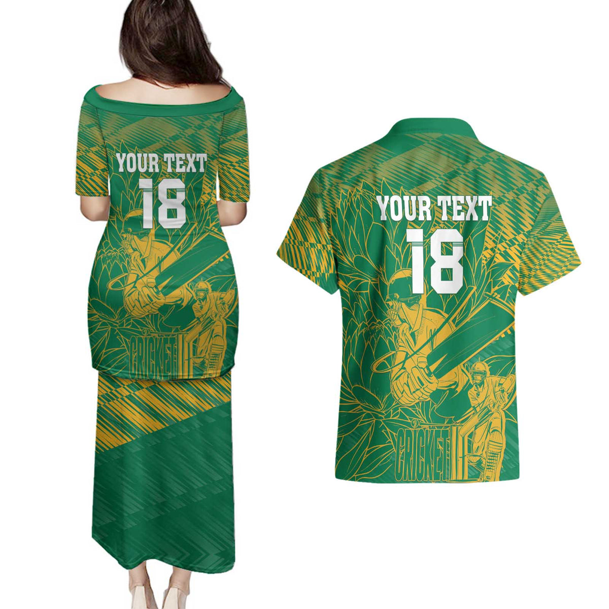 Custom Cricket South Africa Couples Matching Puletasi and Hawaiian Shirt Proteas Go Champion Green Version - Wonder Print Shop