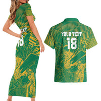 Custom Cricket South Africa Couples Matching Short Sleeve Bodycon Dress and Hawaiian Shirt Proteas Go Champion Green Version - Wonder Print Shop