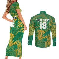 Custom Cricket South Africa Couples Matching Short Sleeve Bodycon Dress and Long Sleeve Button Shirt Proteas Go Champion Green Version - Wonder Print Shop