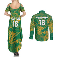 Custom Cricket South Africa Couples Matching Summer Maxi Dress and Long Sleeve Button Shirt Proteas Go Champion Green Version - Wonder Print Shop