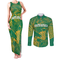 Custom Cricket South Africa Couples Matching Tank Maxi Dress and Long Sleeve Button Shirt Proteas Go Champion Green Version - Wonder Print Shop