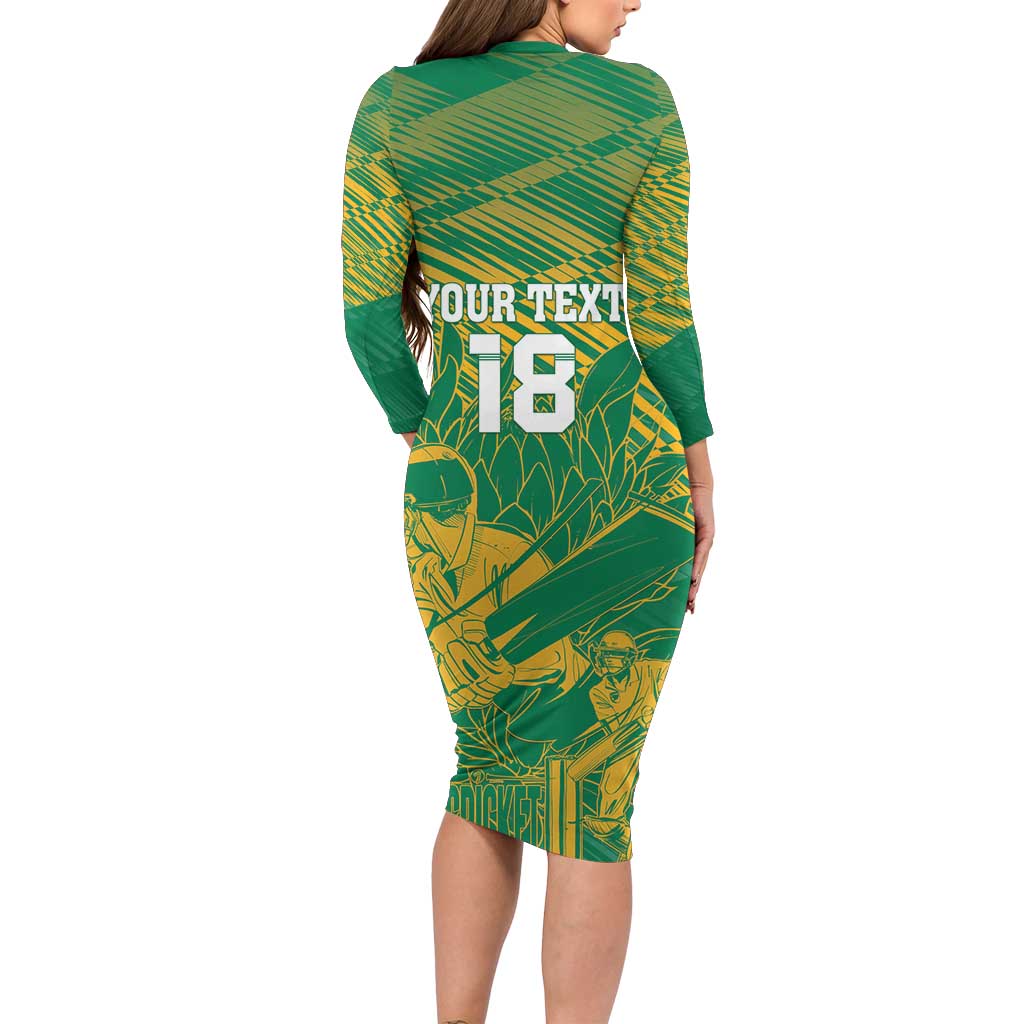 Custom Cricket South Africa Family Matching Long Sleeve Bodycon Dress and Hawaiian Shirt Proteas Go Champion Green Version - Wonder Print Shop