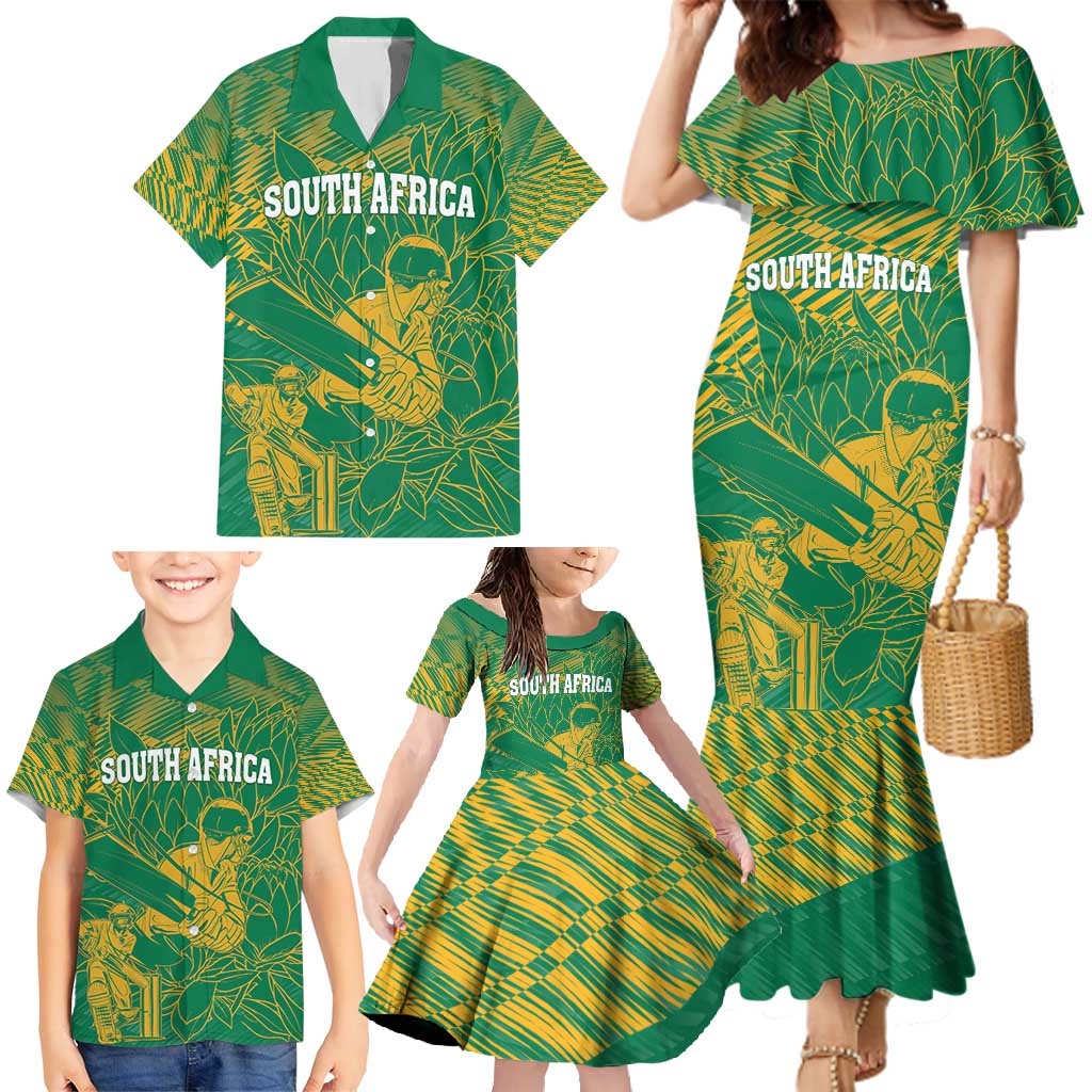 Custom Cricket South Africa Family Matching Mermaid Dress and Hawaiian Shirt Proteas Go Champion Green Version - Wonder Print Shop