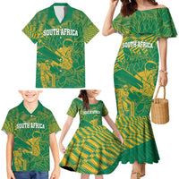 Custom Cricket South Africa Family Matching Mermaid Dress and Hawaiian Shirt Proteas Go Champion Green Version - Wonder Print Shop