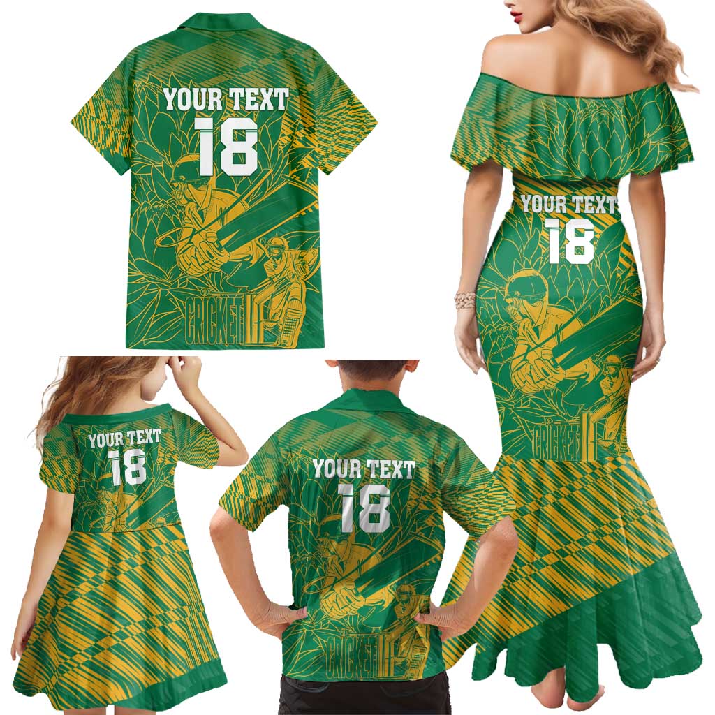 Custom Cricket South Africa Family Matching Mermaid Dress and Hawaiian Shirt Proteas Go Champion Green Version - Wonder Print Shop