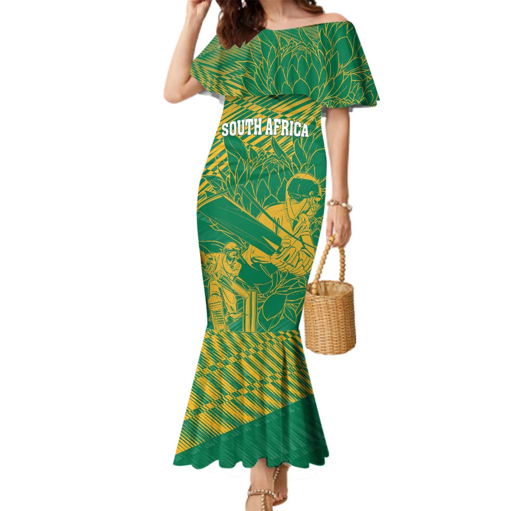 Custom Cricket South Africa Family Matching Mermaid Dress and Hawaiian Shirt Proteas Go Champion Green Version - Wonder Print Shop