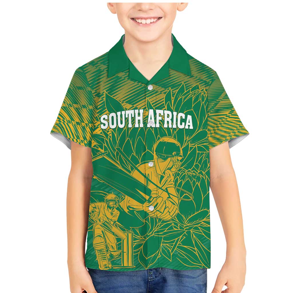 Custom Cricket South Africa Family Matching Mermaid Dress and Hawaiian Shirt Proteas Go Champion Green Version - Wonder Print Shop