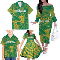 Custom Cricket South Africa Family Matching Off The Shoulder Long Sleeve Dress and Hawaiian Shirt Proteas Go Champion Green Version - Wonder Print Shop