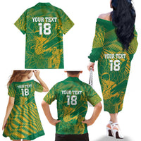 Custom Cricket South Africa Family Matching Off The Shoulder Long Sleeve Dress and Hawaiian Shirt Proteas Go Champion Green Version - Wonder Print Shop