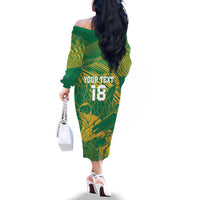 Custom Cricket South Africa Family Matching Off The Shoulder Long Sleeve Dress and Hawaiian Shirt Proteas Go Champion Green Version - Wonder Print Shop