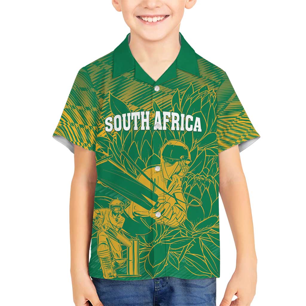 Custom Cricket South Africa Family Matching Off Shoulder Maxi Dress and Hawaiian Shirt Proteas Go Champion Green Version - Wonder Print Shop