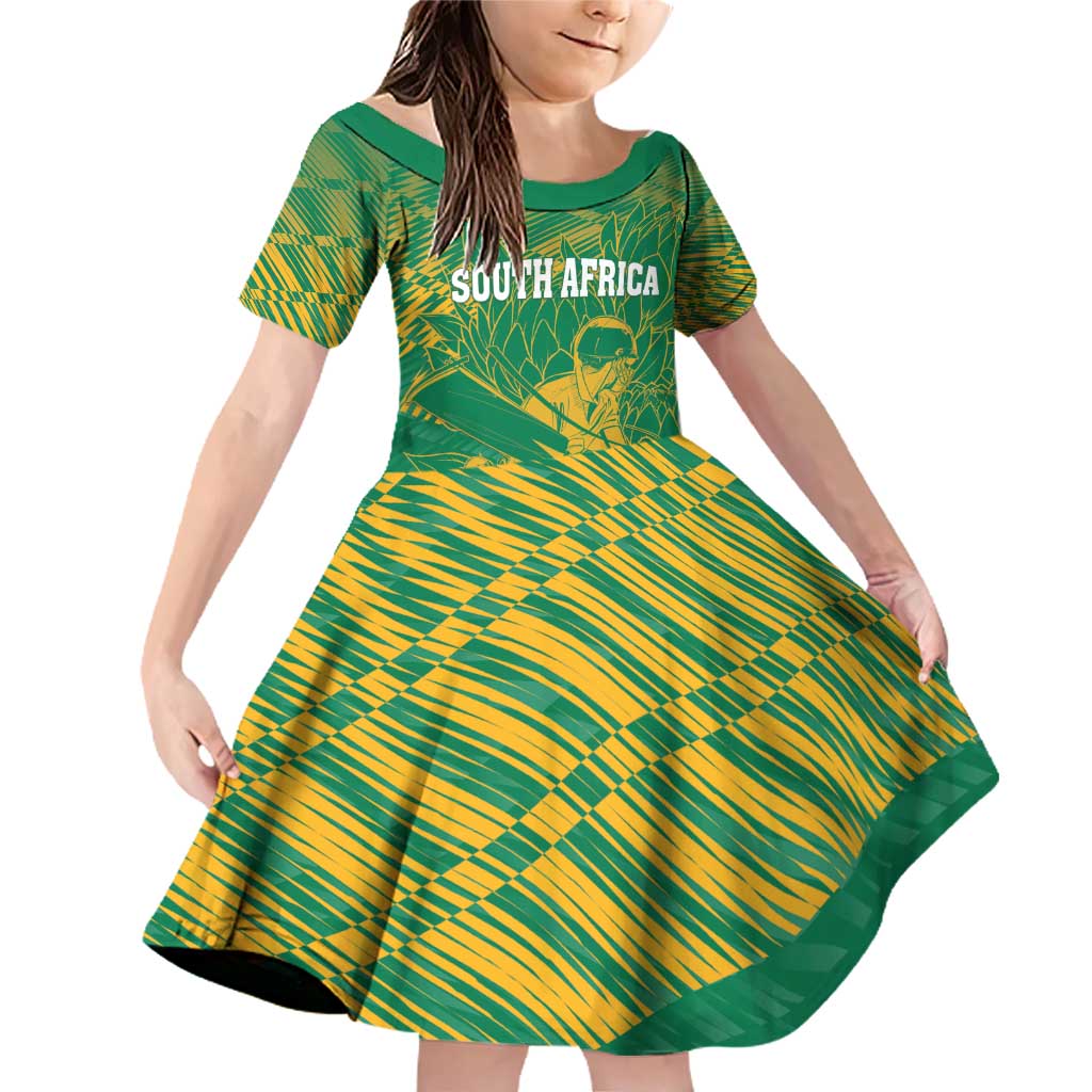 Custom Cricket South Africa Family Matching Off Shoulder Short Dress and Hawaiian Shirt Proteas Go Champion Green Version - Wonder Print Shop