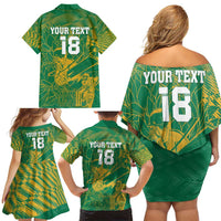 Custom Cricket South Africa Family Matching Off Shoulder Short Dress and Hawaiian Shirt Proteas Go Champion Green Version - Wonder Print Shop