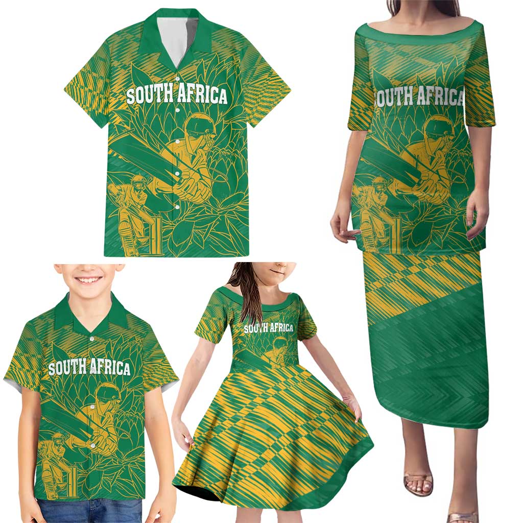 Custom Cricket South Africa Family Matching Puletasi and Hawaiian Shirt Proteas Go Champion Green Version - Wonder Print Shop