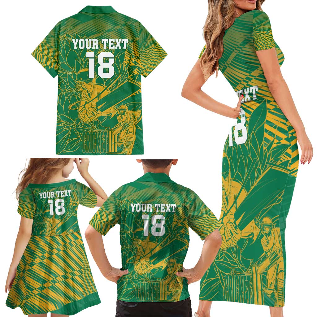 Custom Cricket South Africa Family Matching Short Sleeve Bodycon Dress and Hawaiian Shirt Proteas Go Champion Green Version - Wonder Print Shop