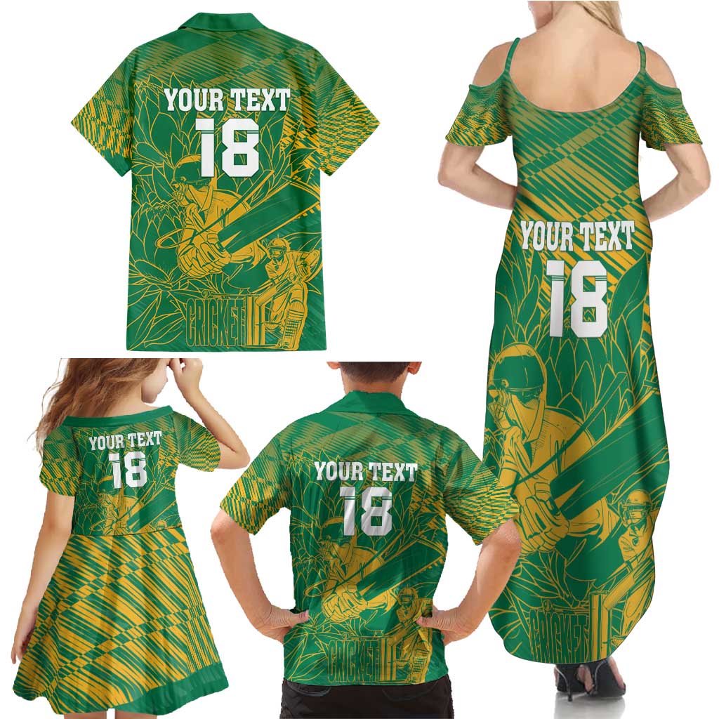 Custom Cricket South Africa Family Matching Summer Maxi Dress and Hawaiian Shirt Proteas Go Champion Green Version - Wonder Print Shop