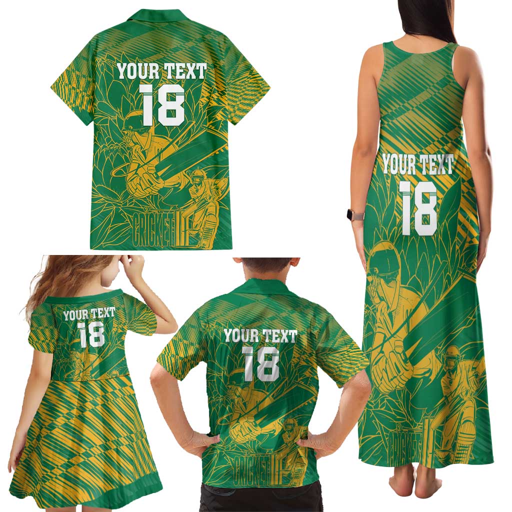 Custom Cricket South Africa Family Matching Tank Maxi Dress and Hawaiian Shirt Proteas Go Champion Green Version - Wonder Print Shop