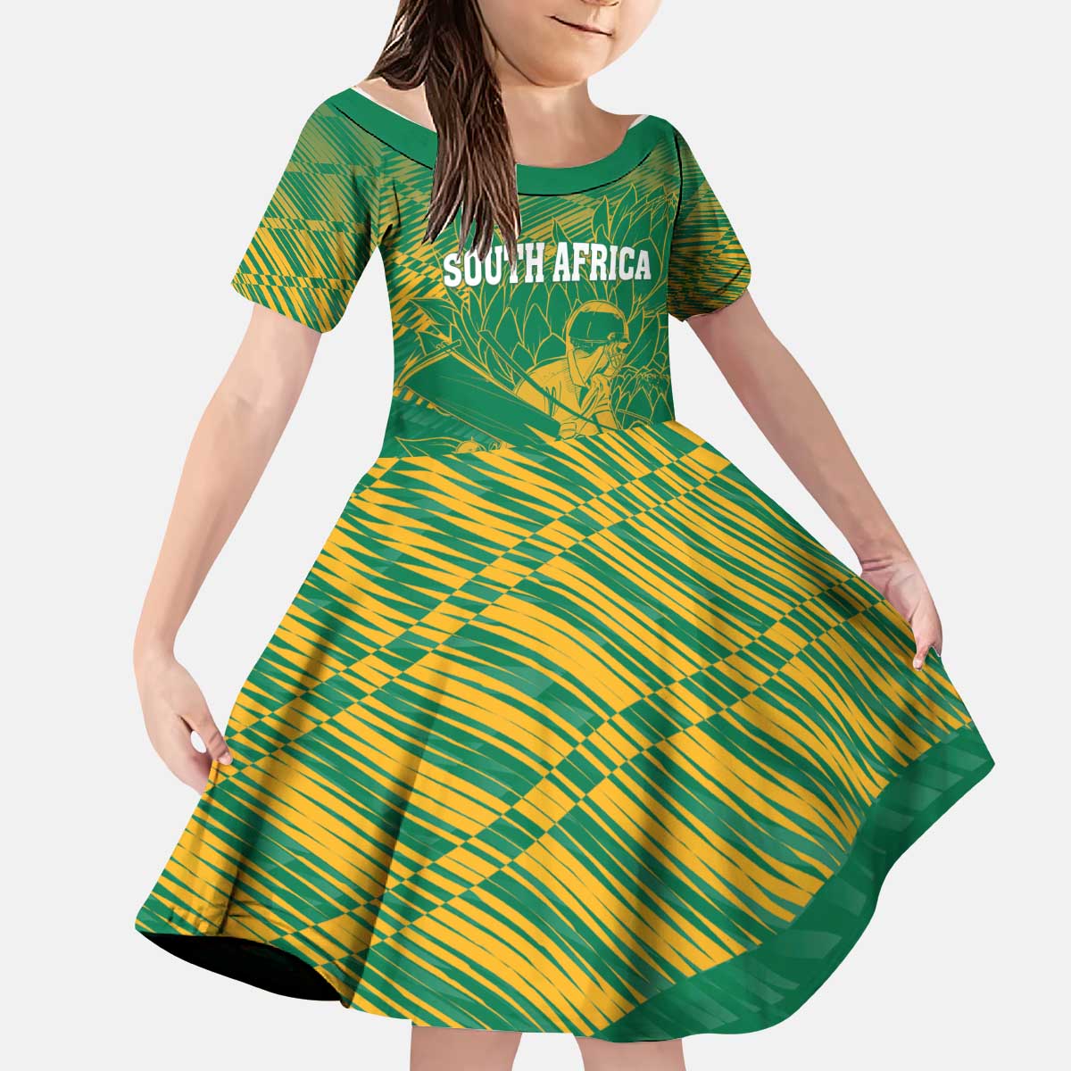 Custom Cricket South Africa Kid Short Sleeve Dress Proteas Go Champion Green Version - Wonder Print Shop