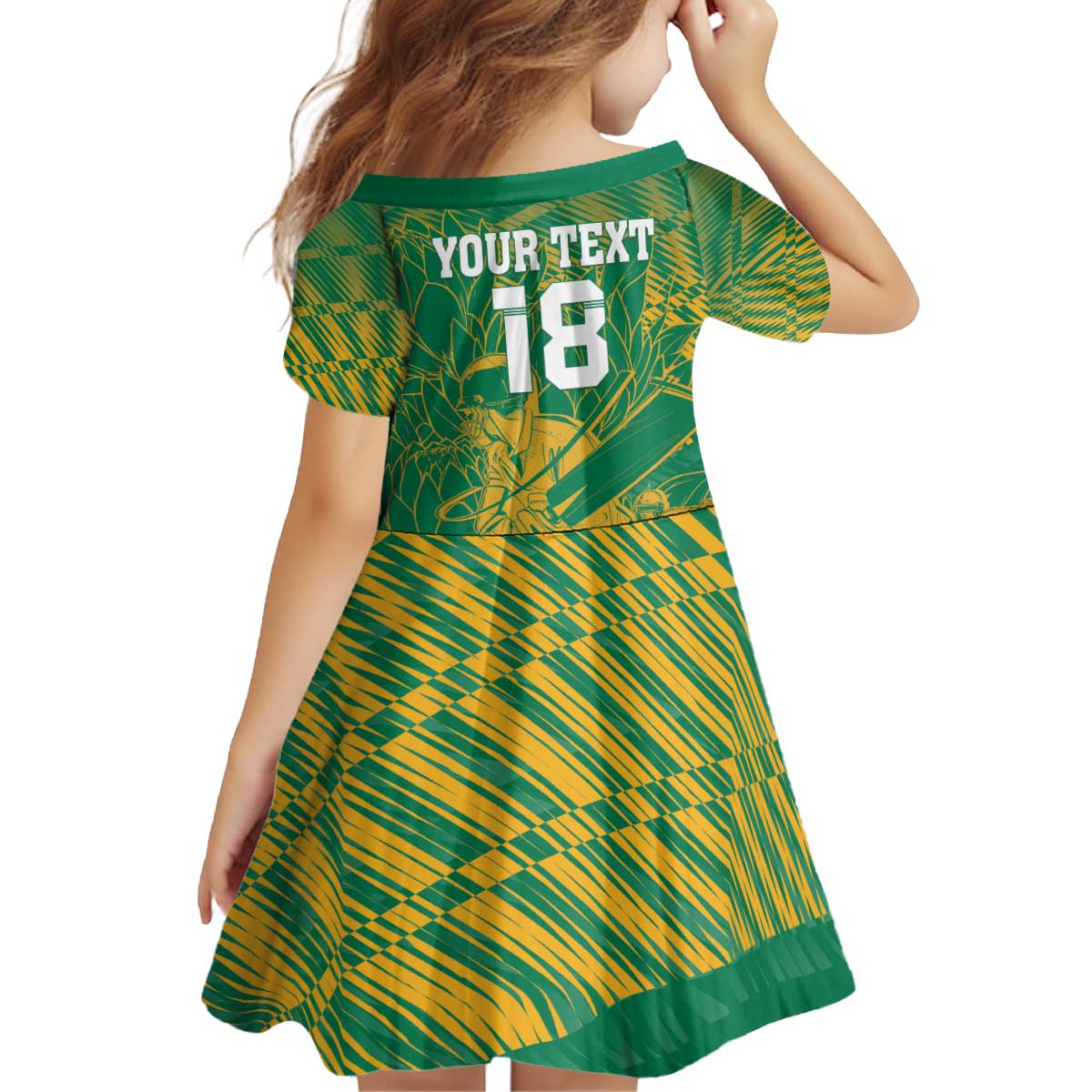 Custom Cricket South Africa Kid Short Sleeve Dress Proteas Go Champion Green Version - Wonder Print Shop
