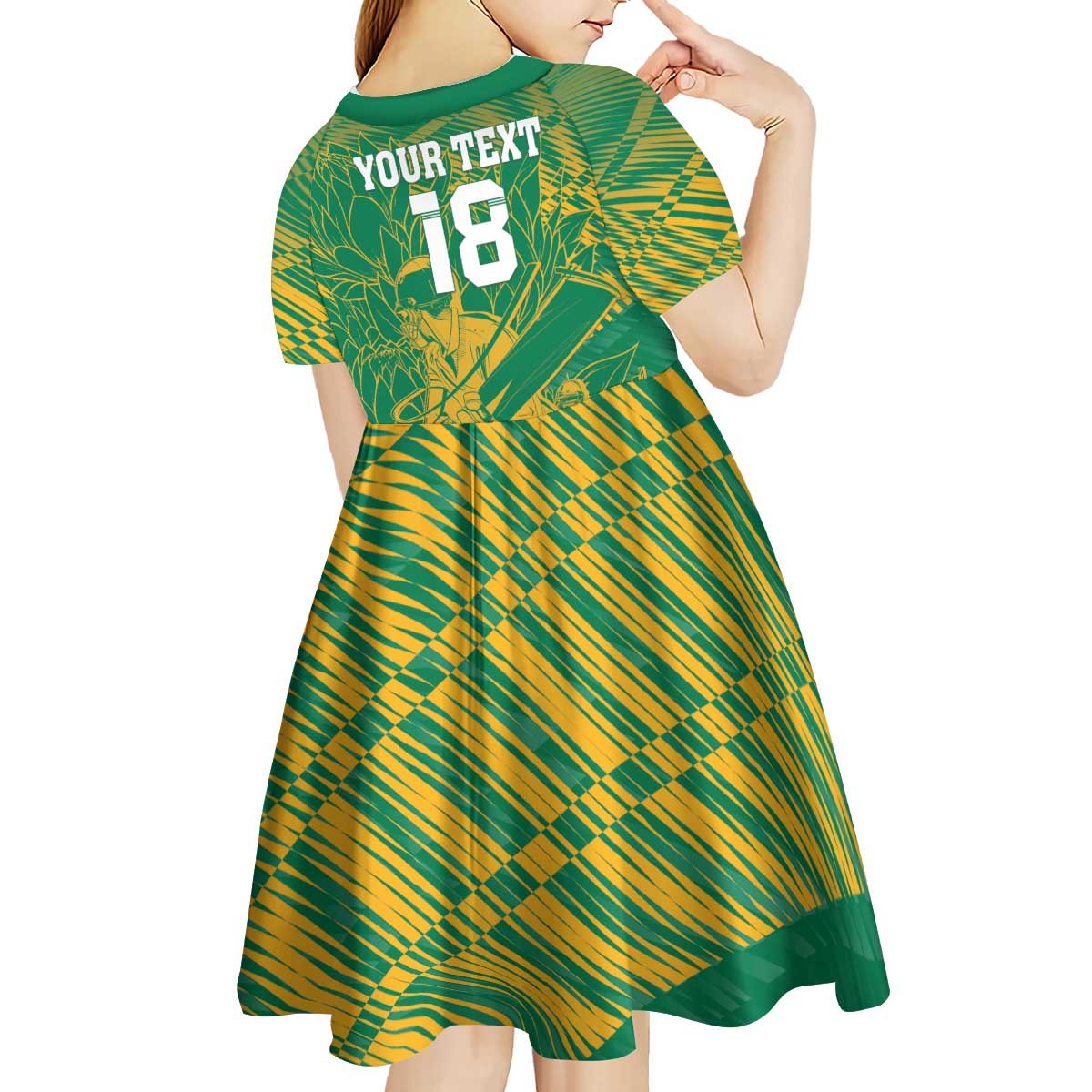 Custom Cricket South Africa Kid Short Sleeve Dress Proteas Go Champion Green Version - Wonder Print Shop