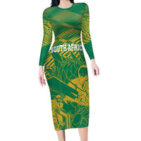 Custom Cricket South Africa Long Sleeve Bodycon Dress Proteas Go Champion Green Version - Wonder Print Shop
