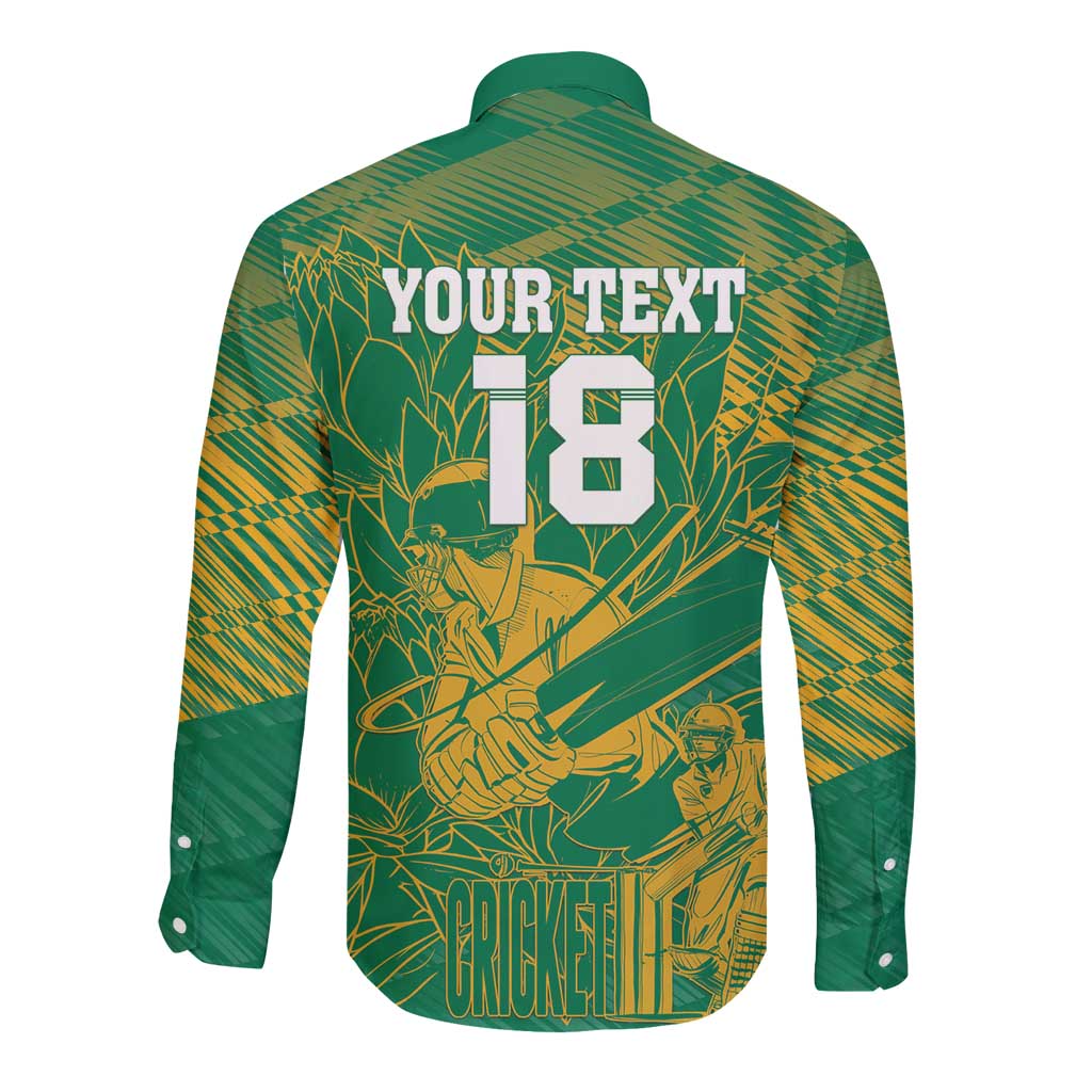 Custom Cricket South Africa Long Sleeve Button Shirt Proteas Go Champion Green Version - Wonder Print Shop