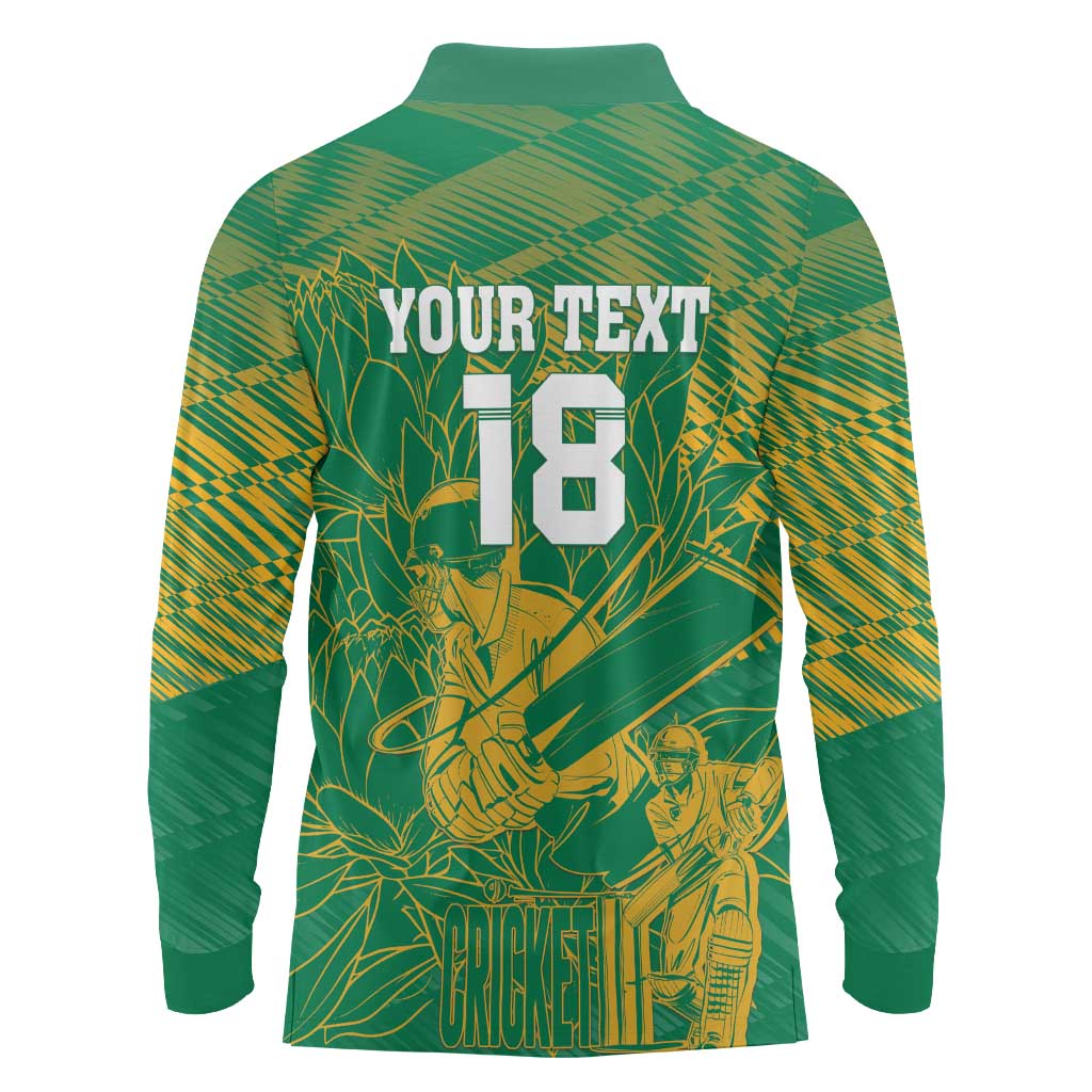 Custom Cricket South Africa Long Sleeve Polo Shirt Proteas Go Champion Green Version - Wonder Print Shop